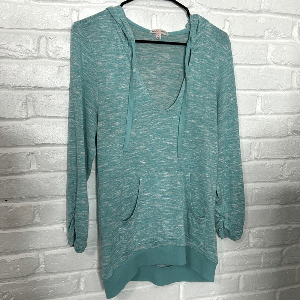Wish & Whim Lightweight Knit Hoodie Pullover Teal XL Beach Cover Up